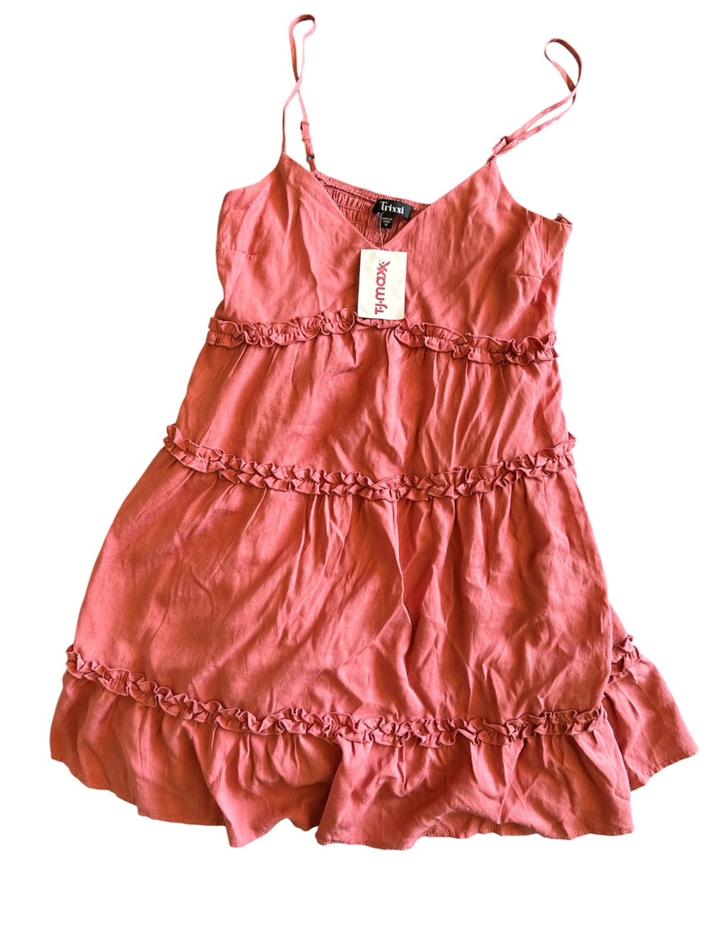 Tiered Spaghetti Strap Dress in Coral by Trixxi
